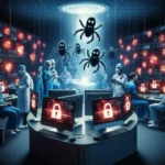 "Imagem ilustrativa de um hospital com computadores, representando o aumento do uso de ransomware em instituições de saúde, conforme alertado por estudo recente."